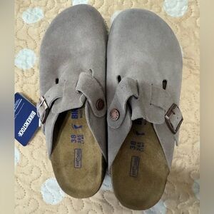 Birkenstock Boston Clog Taupe Soft Footbed Womens  7-7.5